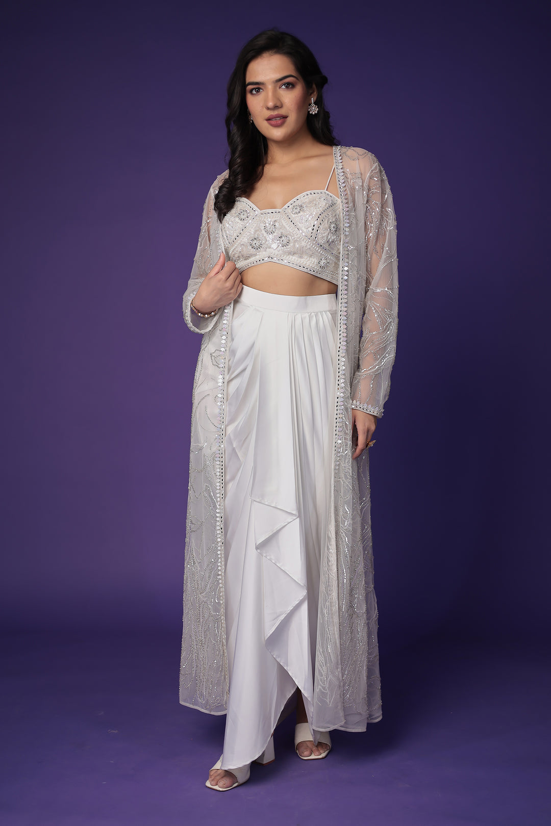 Net Indo Western with Cutdana, Mirror and Sequins work