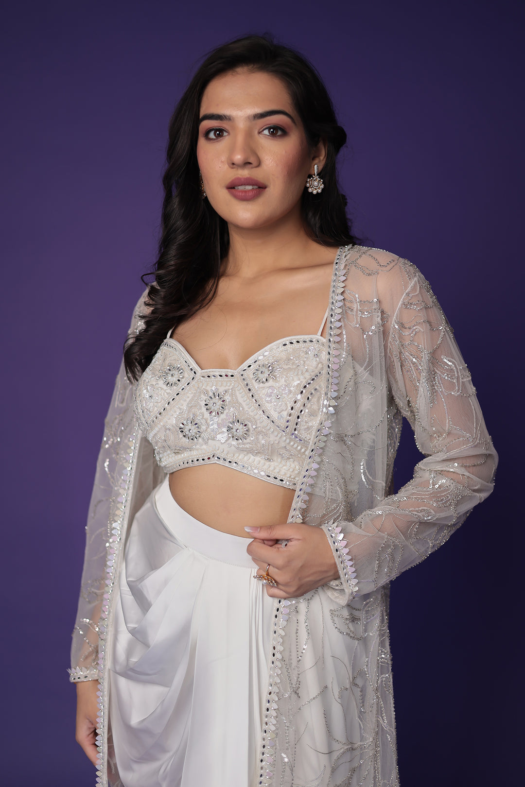 Net Indo Western with Cutdana, Mirror and Sequins work