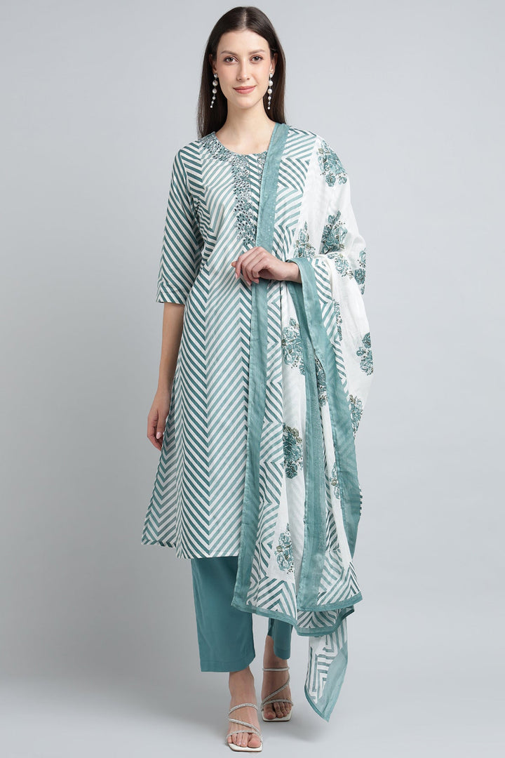 Printed Cotton Kurta Set Sttiched with Thread work