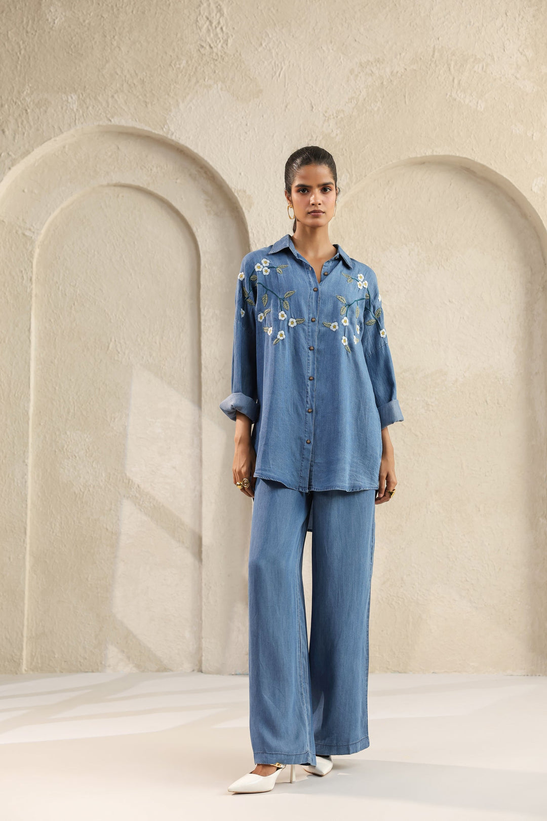 Blue Embroidered Denim Co-Ords Set