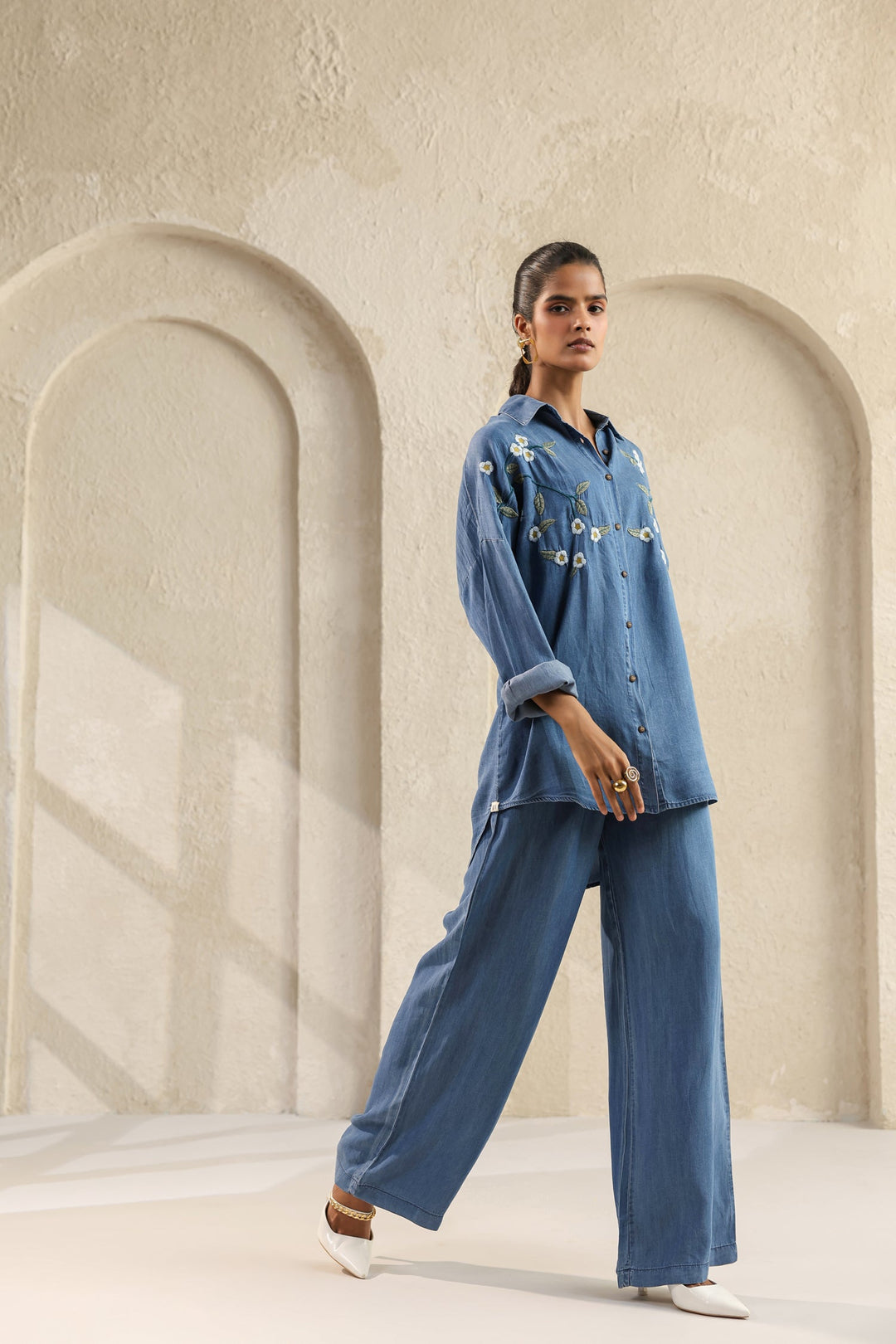 Blue Embroidered Denim Co-Ords Set