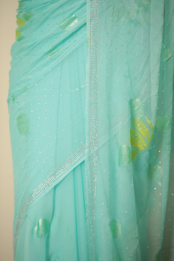 Foil Printed Chiffon Saree with Swarovski work.