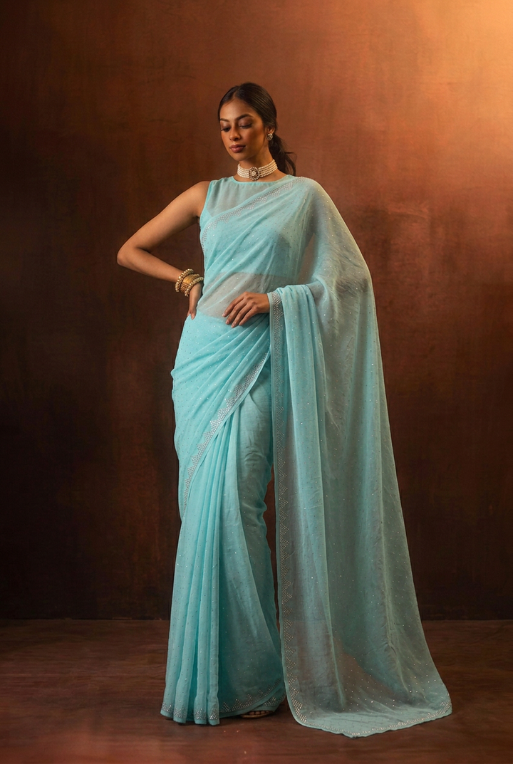 Chiffon Saree with Swarovski work.