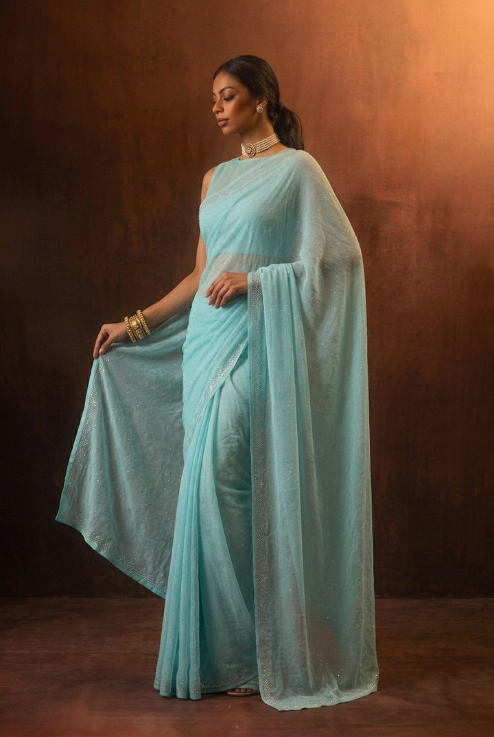 Chiffon Saree with Swarovski work.