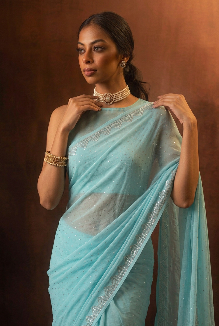 Chiffon Saree with Swarovski work.