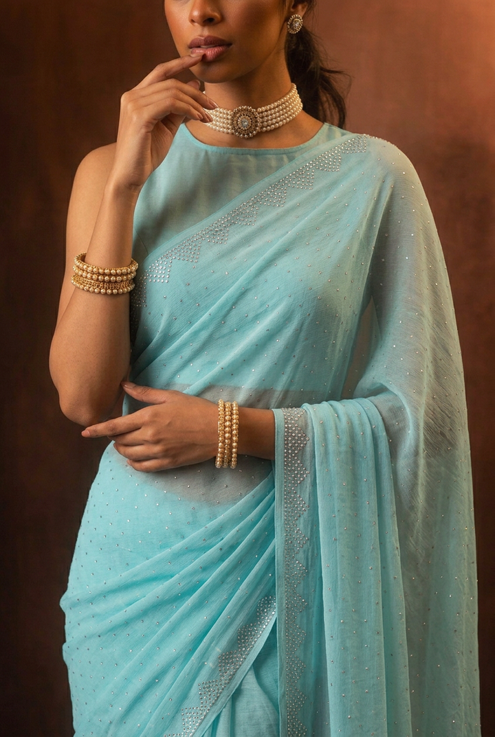 Chiffon Saree with Swarovski work.