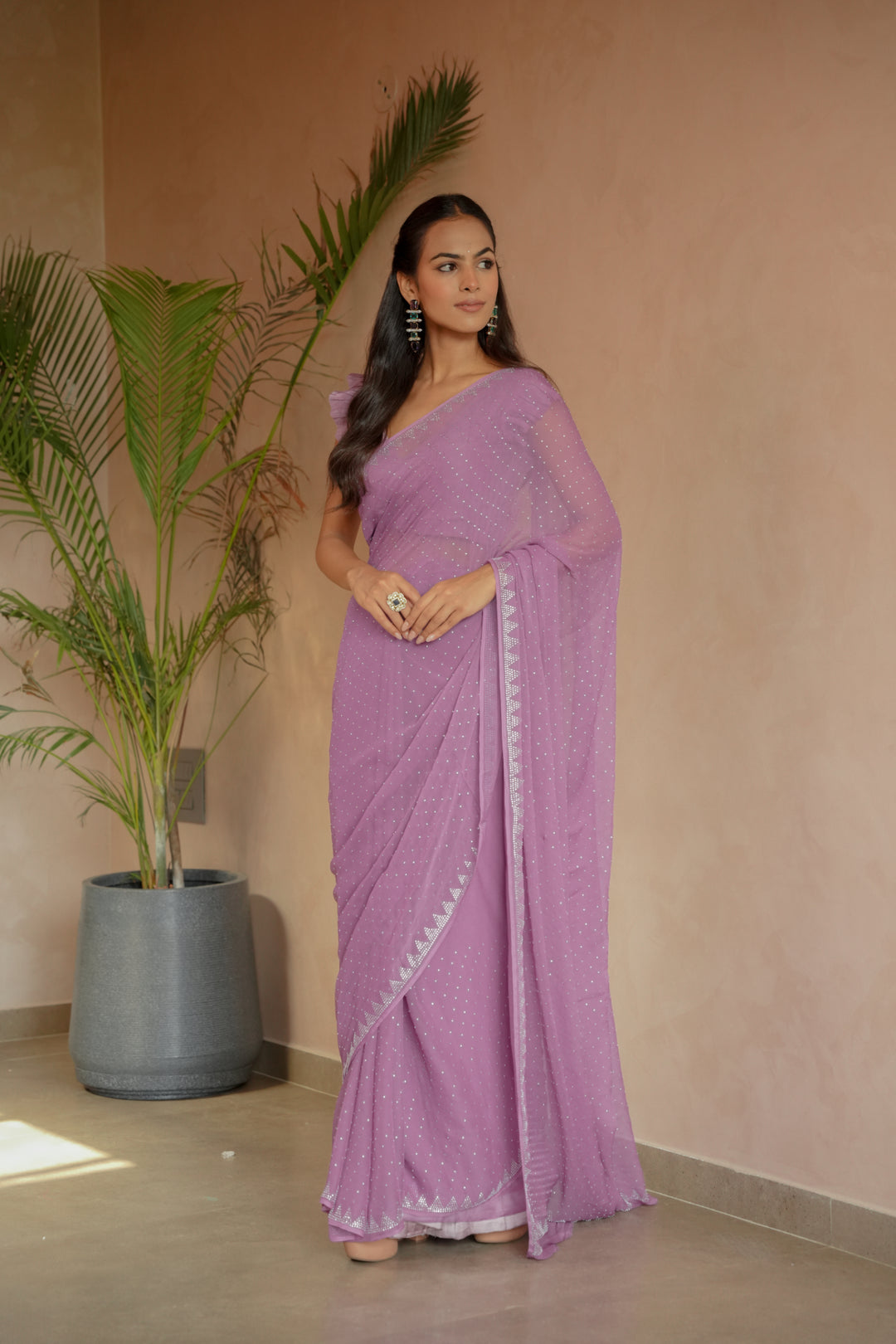 Chiffon Saree with Swarovski work.