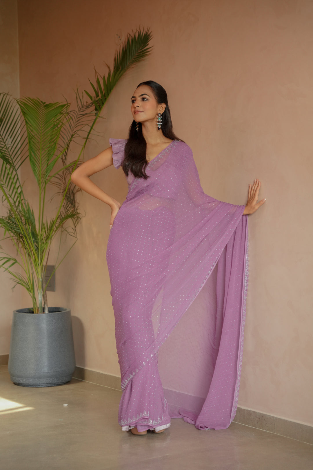 Chiffon Saree with Swarovski work.