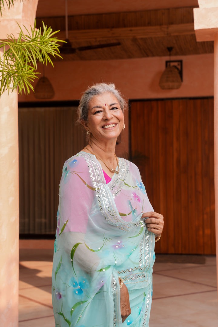 Printed Chiffon Saree with Gota and Foil work