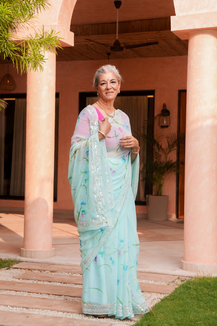 Printed Chiffon Saree with Gota and Foil work