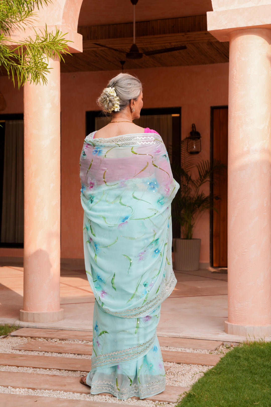 Printed Chiffon Saree with Gota and Foil work