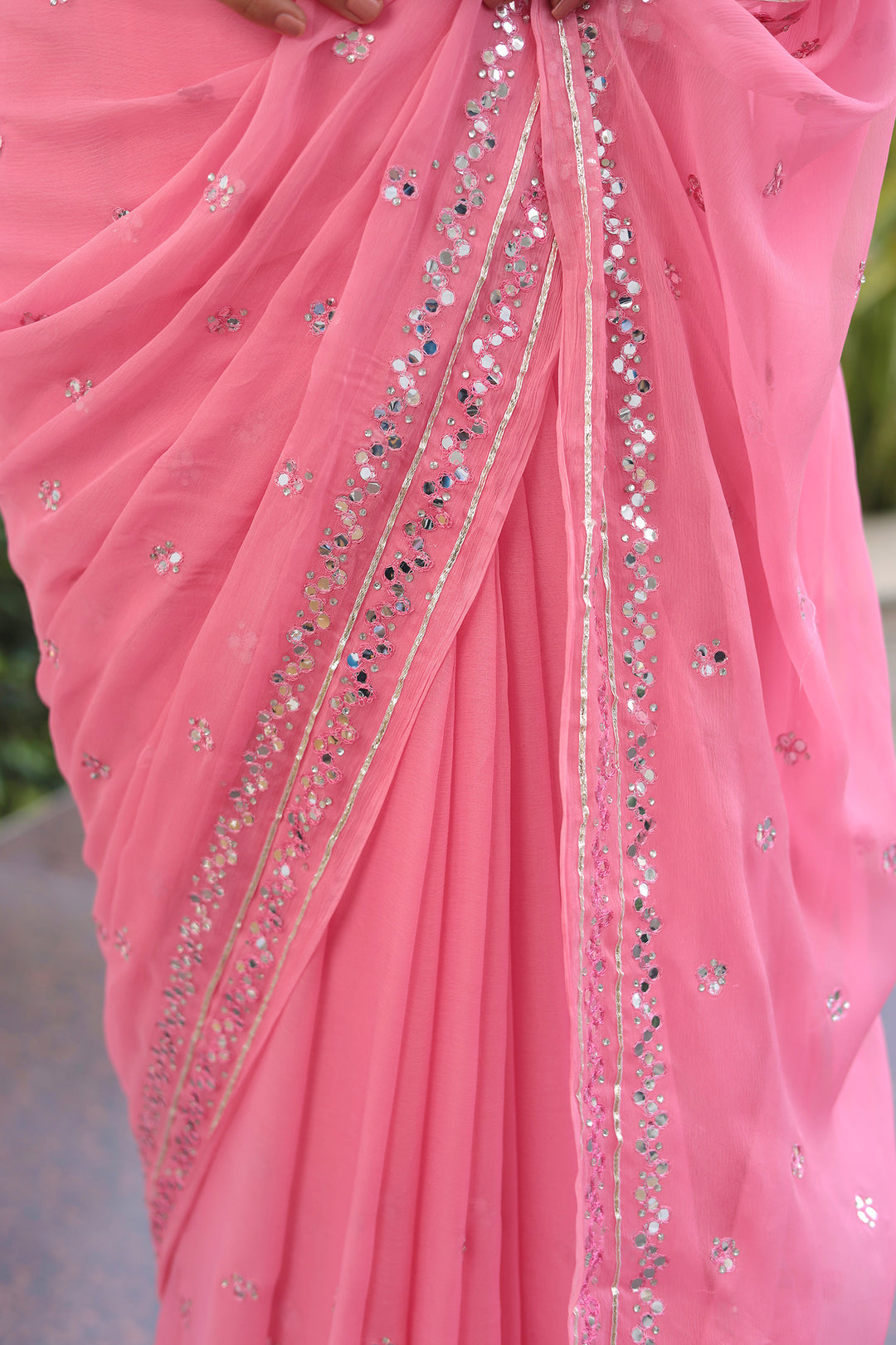 Festive Chiffon Drape with Gota and Foil Work