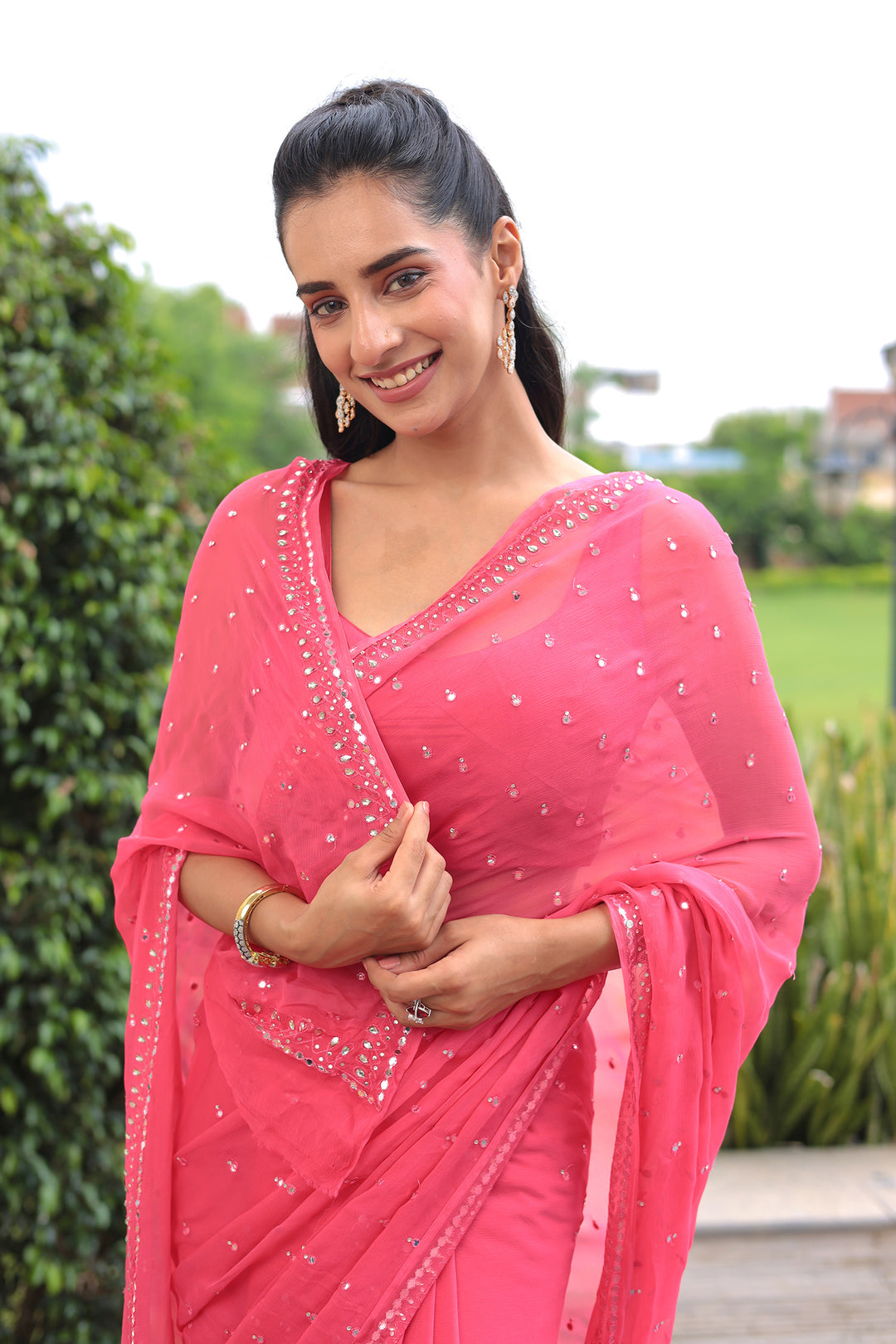 Chiffon Saree Embellished with Foil work