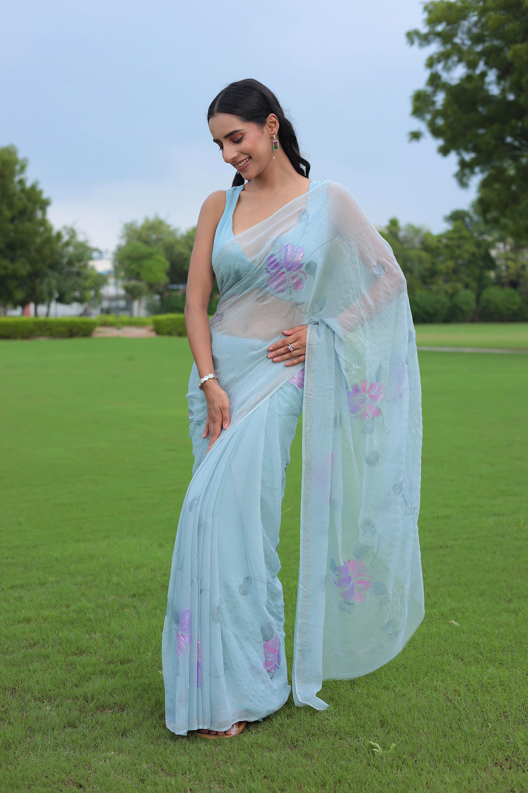 Chiffon Saree with Swarovski work