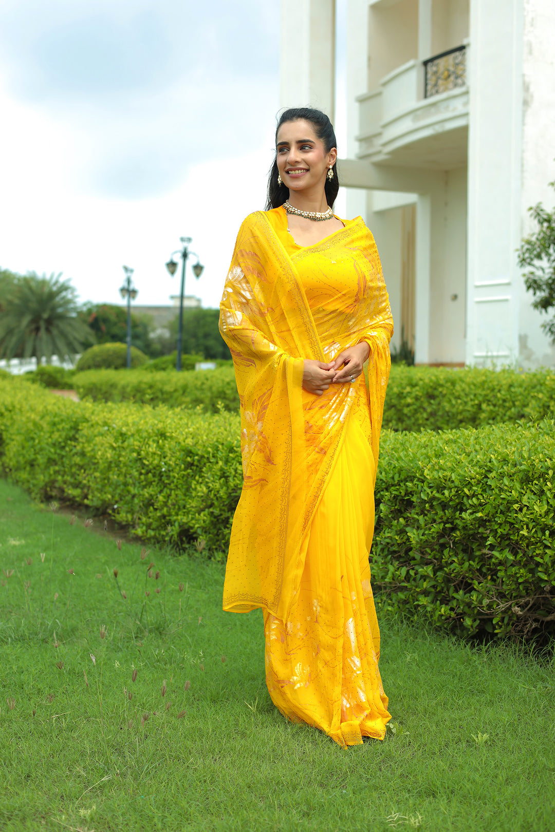 yellow printed saree