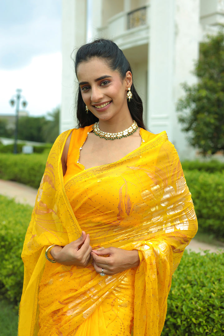 printed chiffon saree