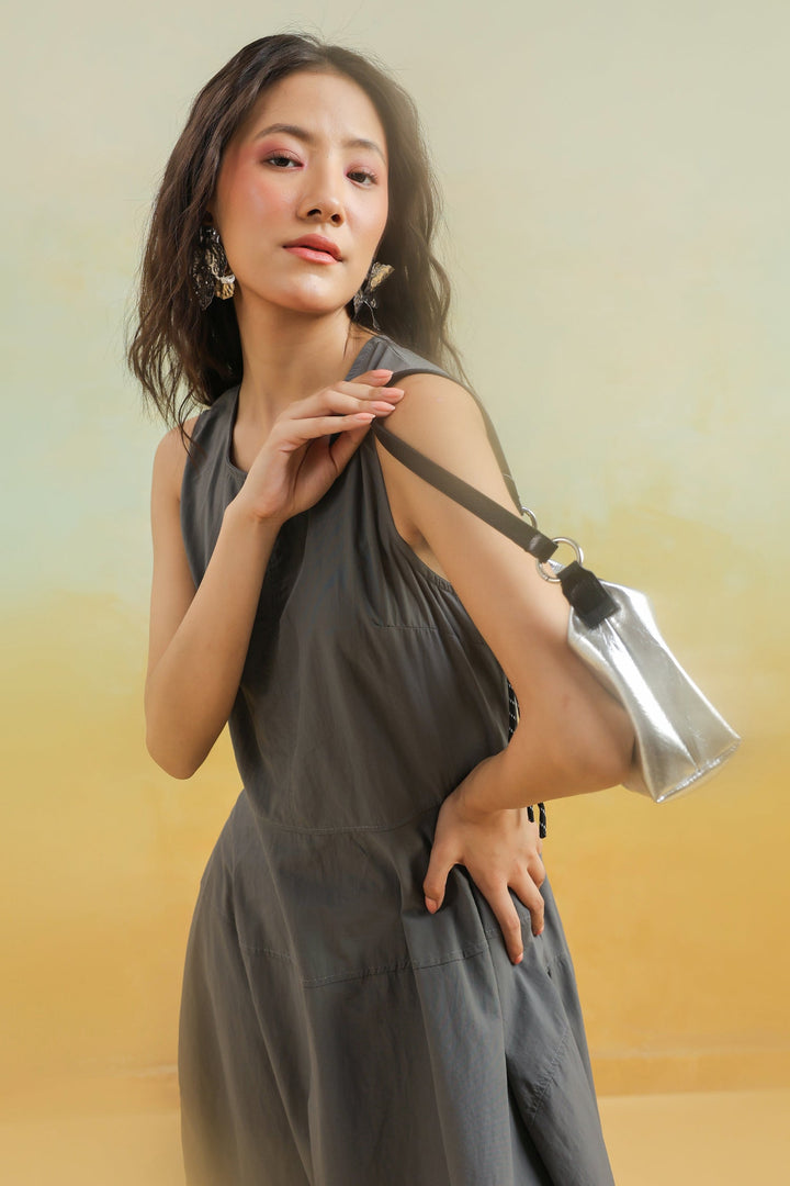 The Cloudline Sleeveless Cotton Dress – Grey Minimal Mood