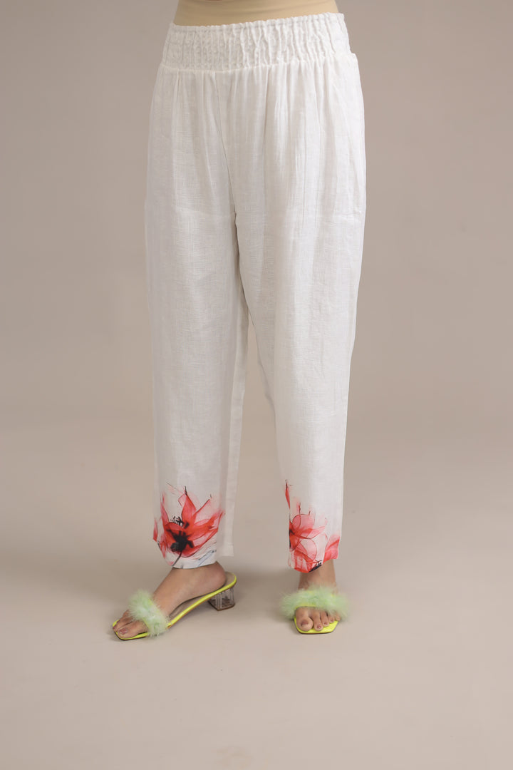 White Printed Linen Kurta