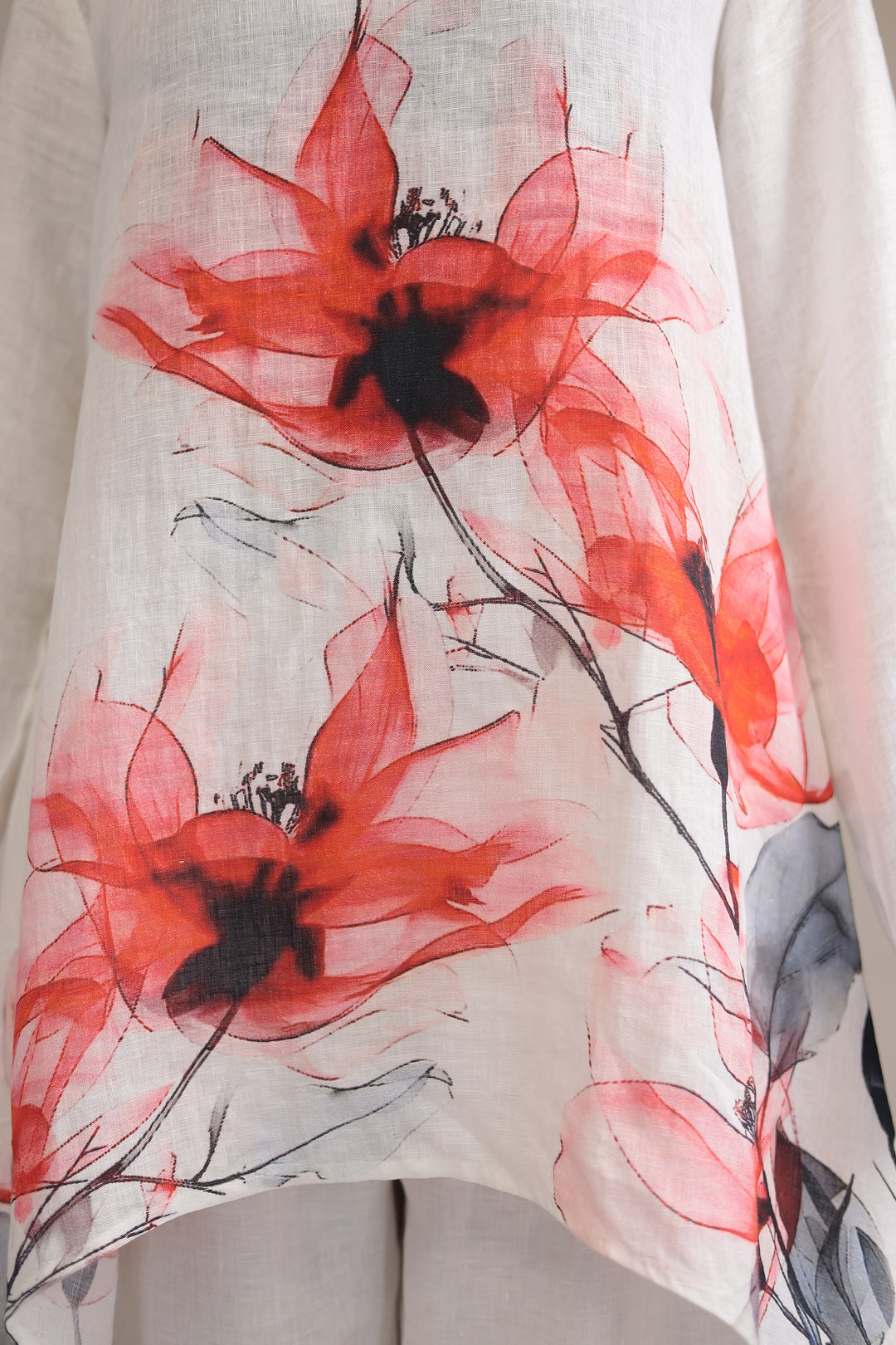 White Printed Linen Kurta