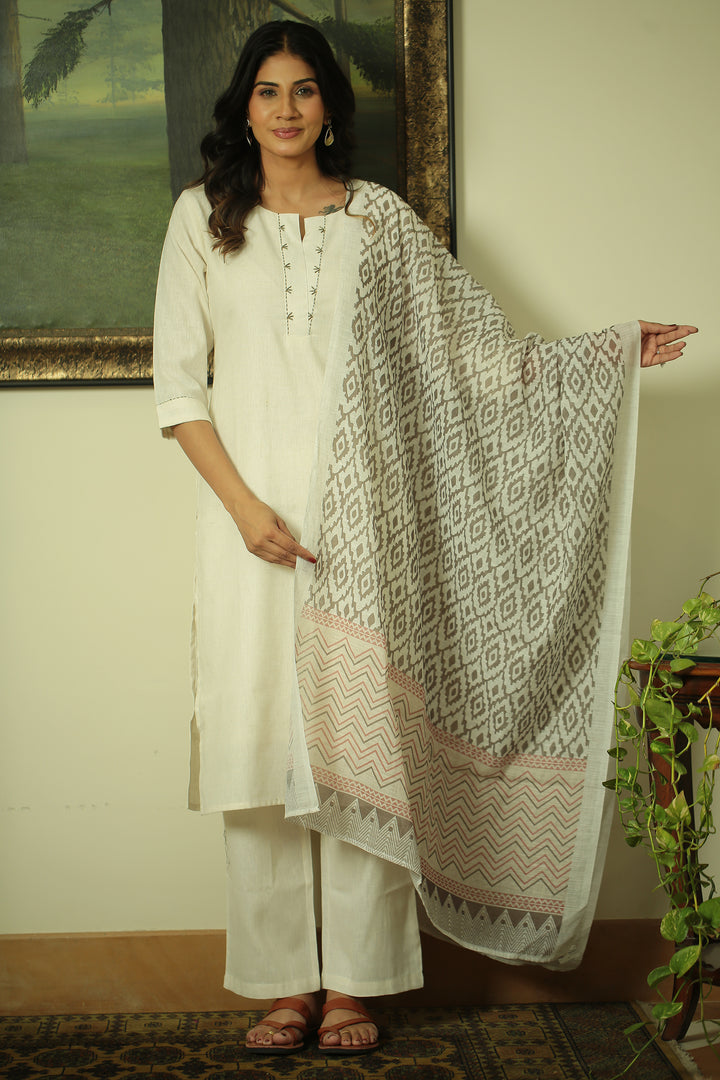 cotton linen Kurta with Thread work.