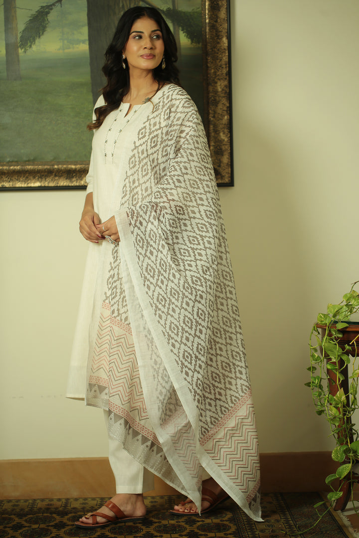 cotton linen Kurta with Thread work.