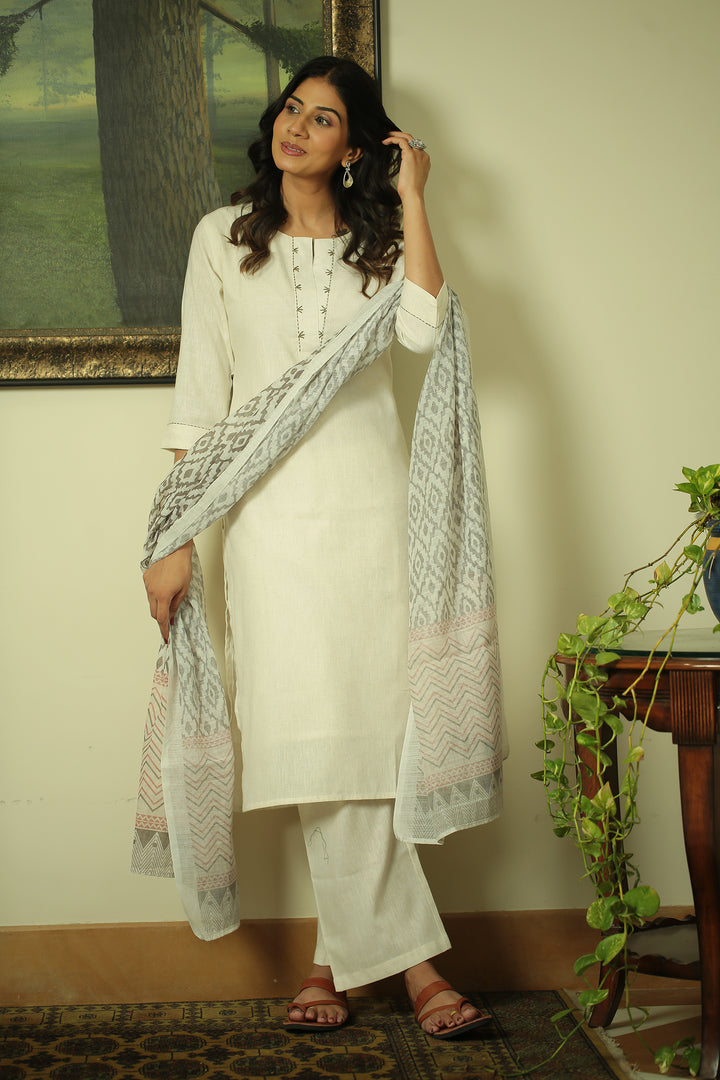 cotton linen Kurta with Thread work.