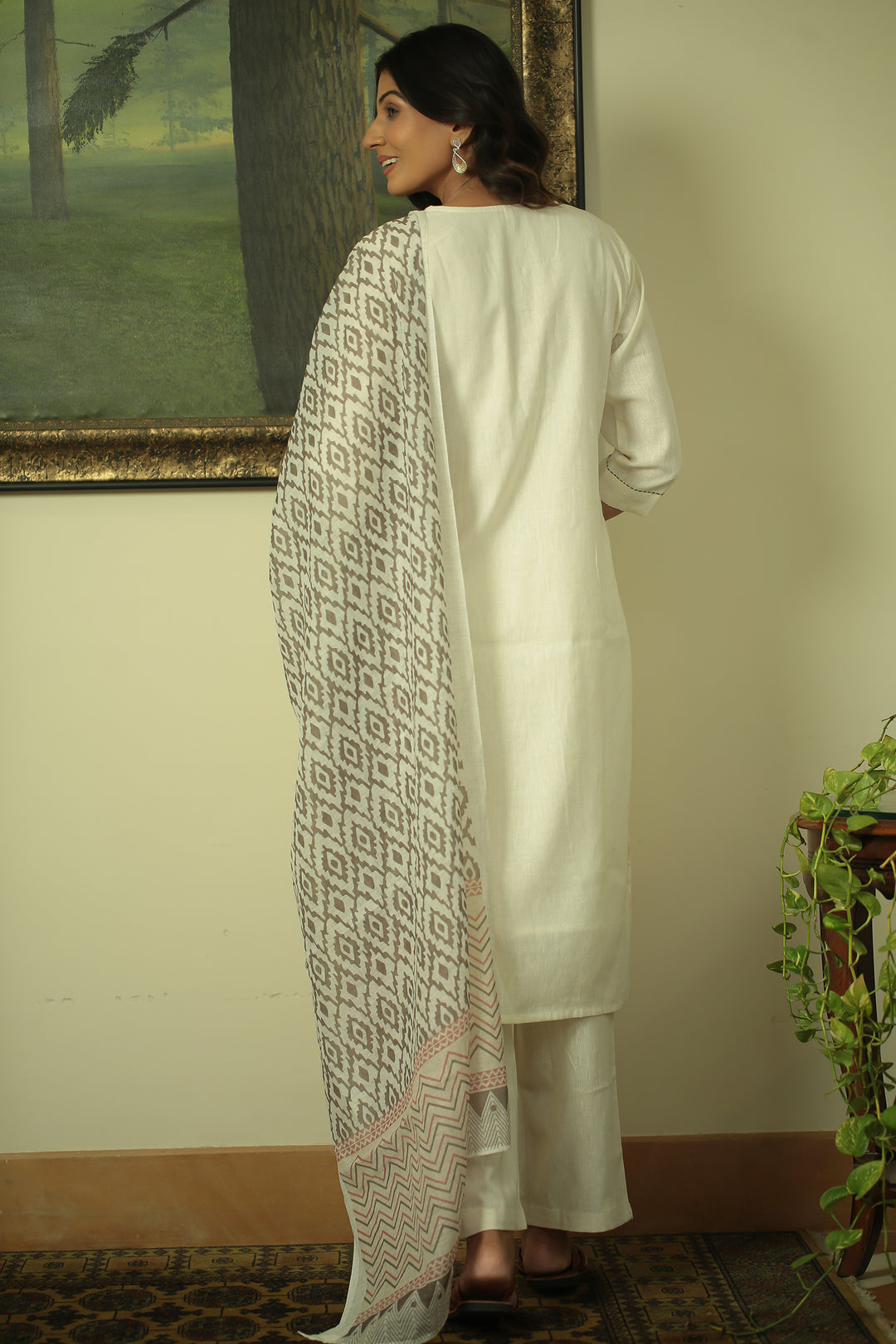 cotton linen Kurta with Thread work.
