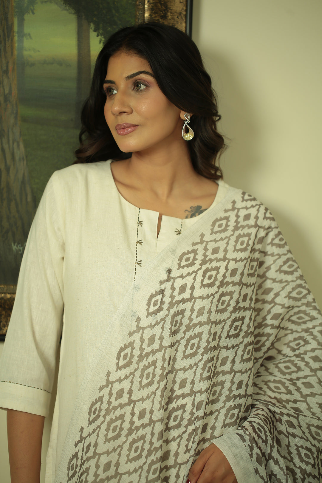 cotton linen Kurta with Thread work.