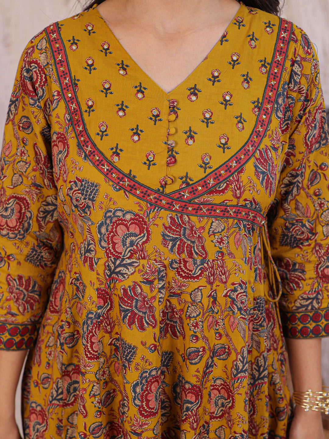 Anarkali Printed Cotton Kurta Set with Thread work