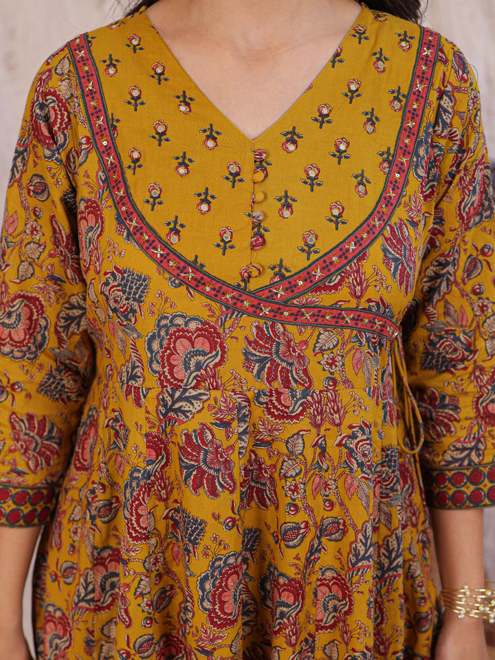 Anarkali Printed Cotton Kurta Set with Thread work