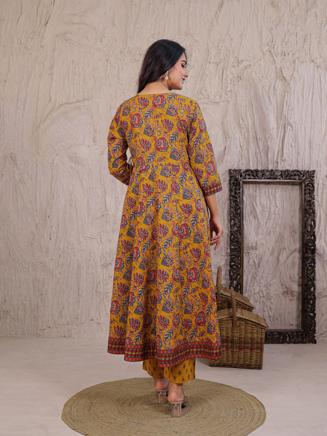 Anarkali Printed Cotton Kurta Set with Thread work