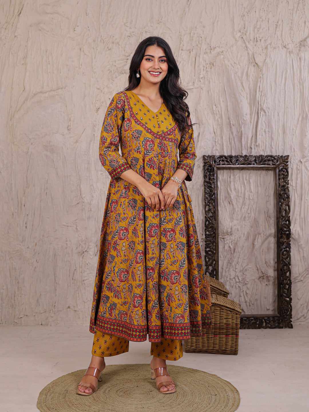 Anarkali Printed Cotton Kurta Set with Thread work