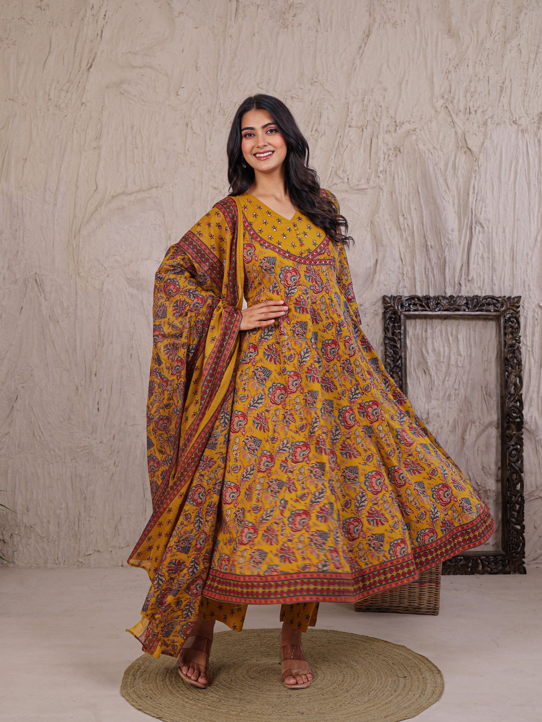 Anarkali Printed Cotton Kurta Set with Thread work