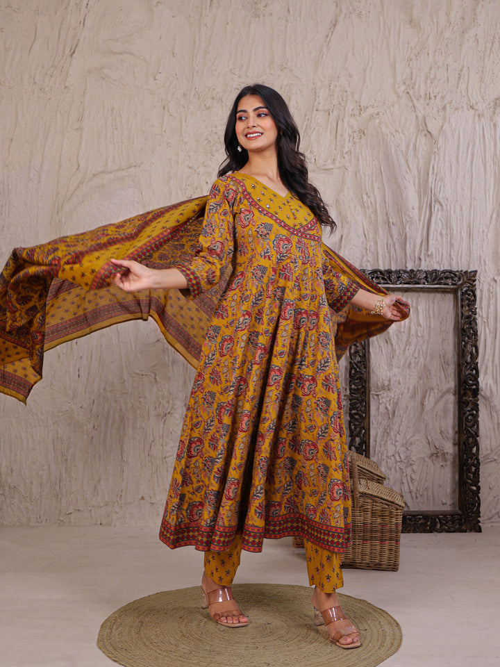 Anarkali Printed Cotton Kurta Set with Thread work