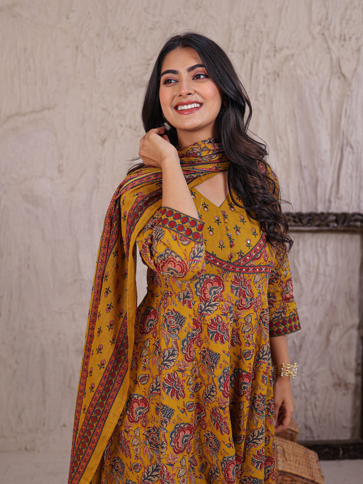 Anarkali Printed Cotton Kurta Set with Thread work