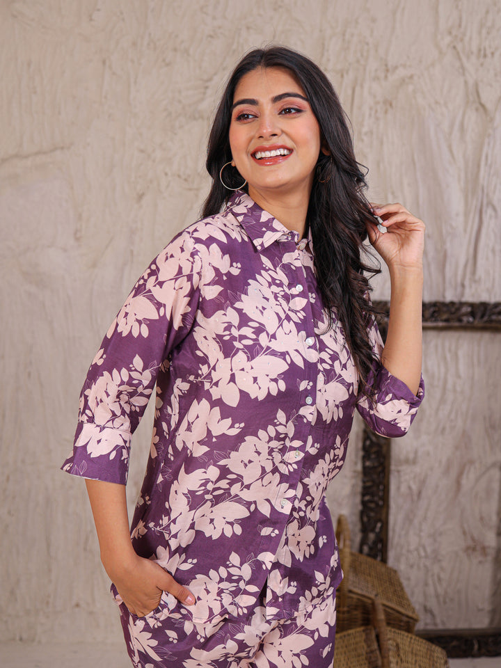 Printed Silk Blend Co Ord Set Embellished with Sequins work