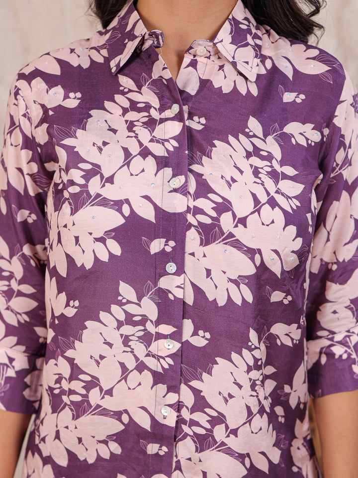 Printed Silk Blend Co Ord Set Embellished with Sequins work