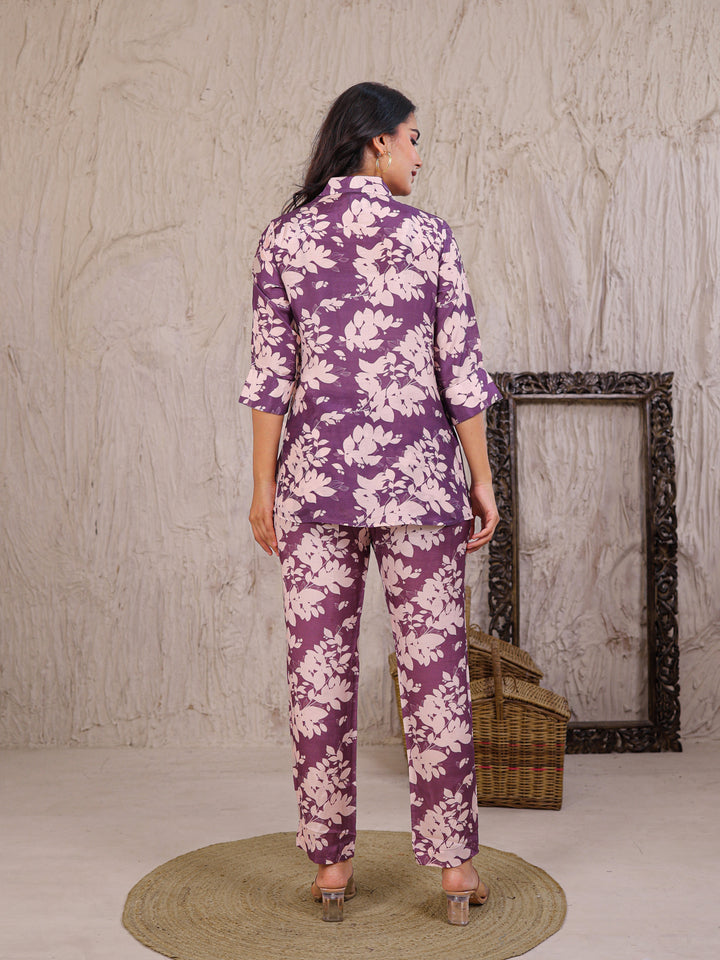 Printed Silk Blend Co Ord Set Embellished with Sequins work