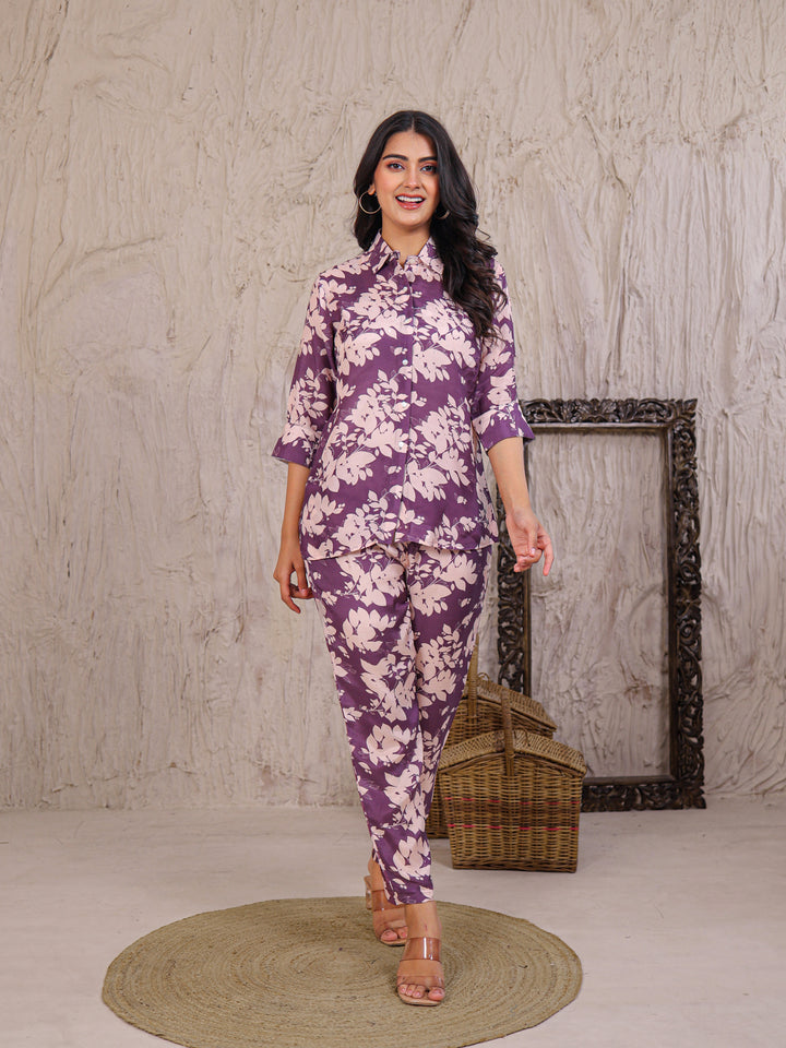 Printed Silk Blend Co Ord Set Embellished with Sequins work