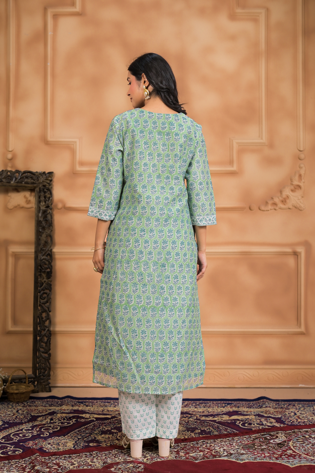Printed Cotton Chanderi Suit with Aari, Thread and Zardozi work