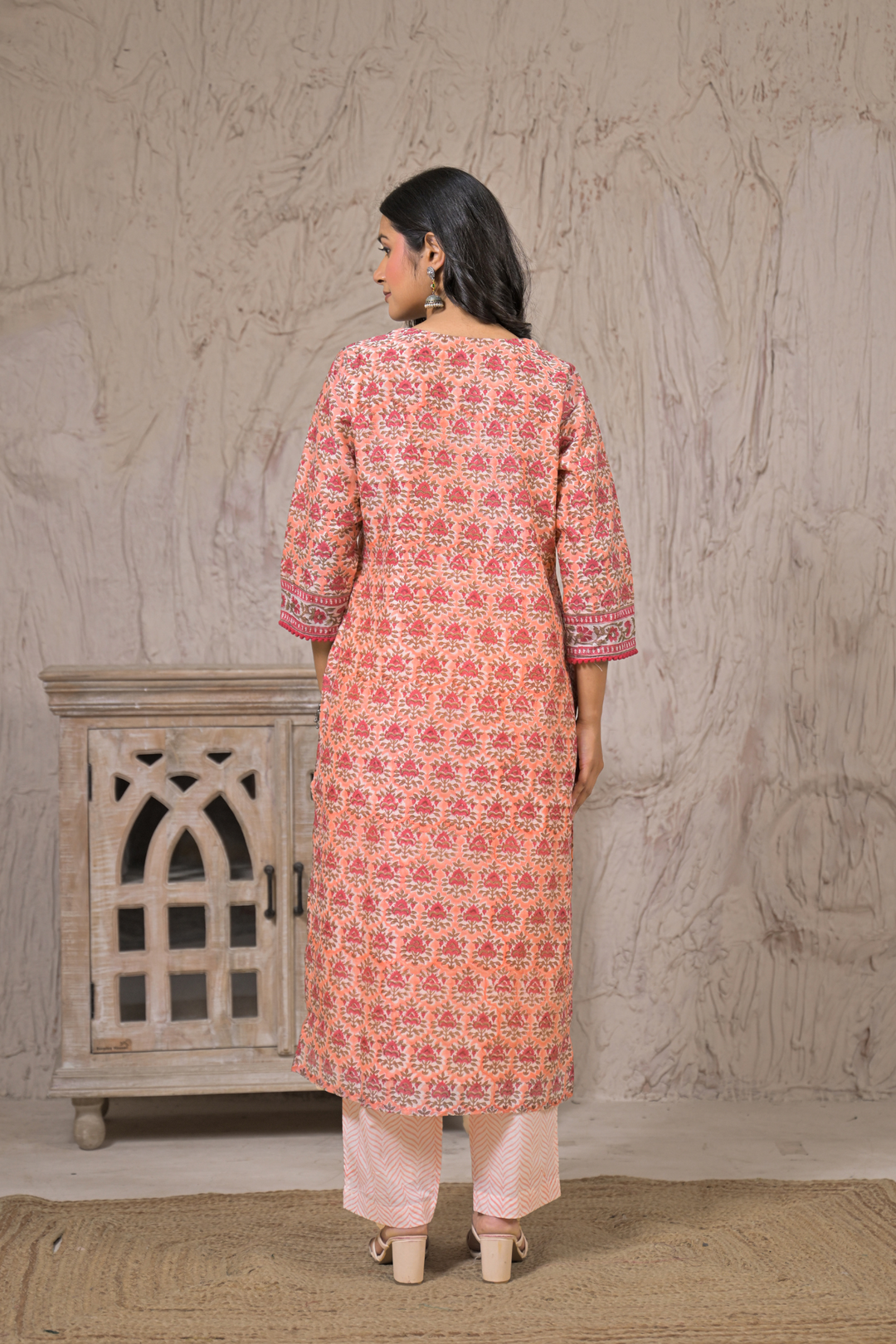 Printed Cotton Chanderi Suit with Aari, Thread and Zardozi work