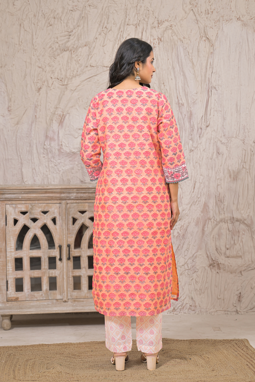 Chanderi Suit  with Aari, Pearl, Thread work.