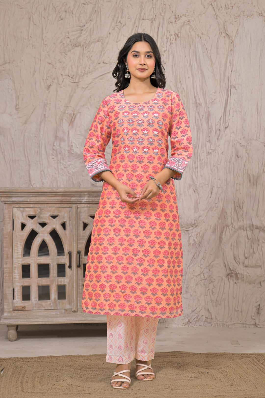 Chanderi Suit  with Aari, Pearl, Thread work.