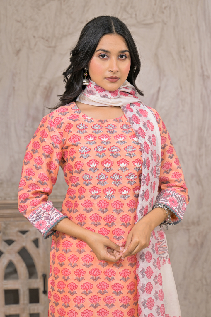 Chanderi Suit  with Aari, Pearl, Thread work.
