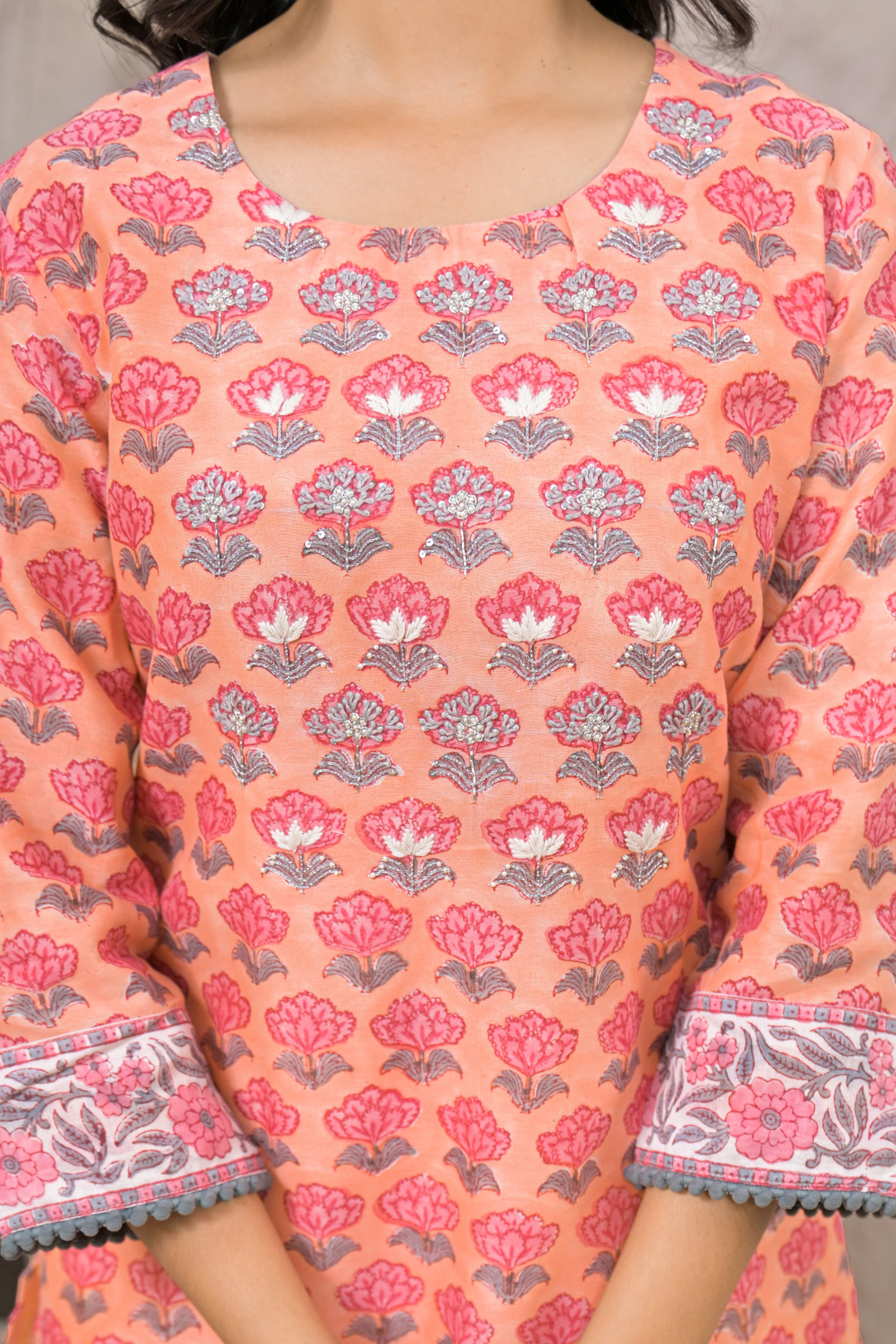 Chanderi Suit  with Aari, Pearl, Thread work.