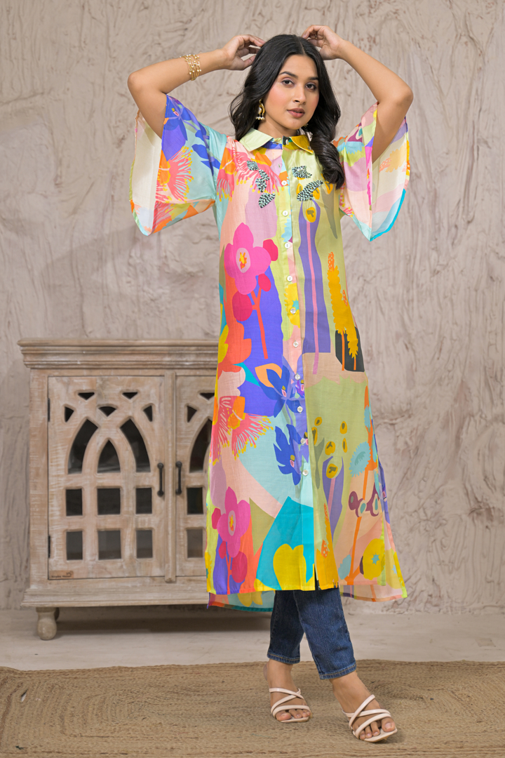 Printed Silk blend Kurta