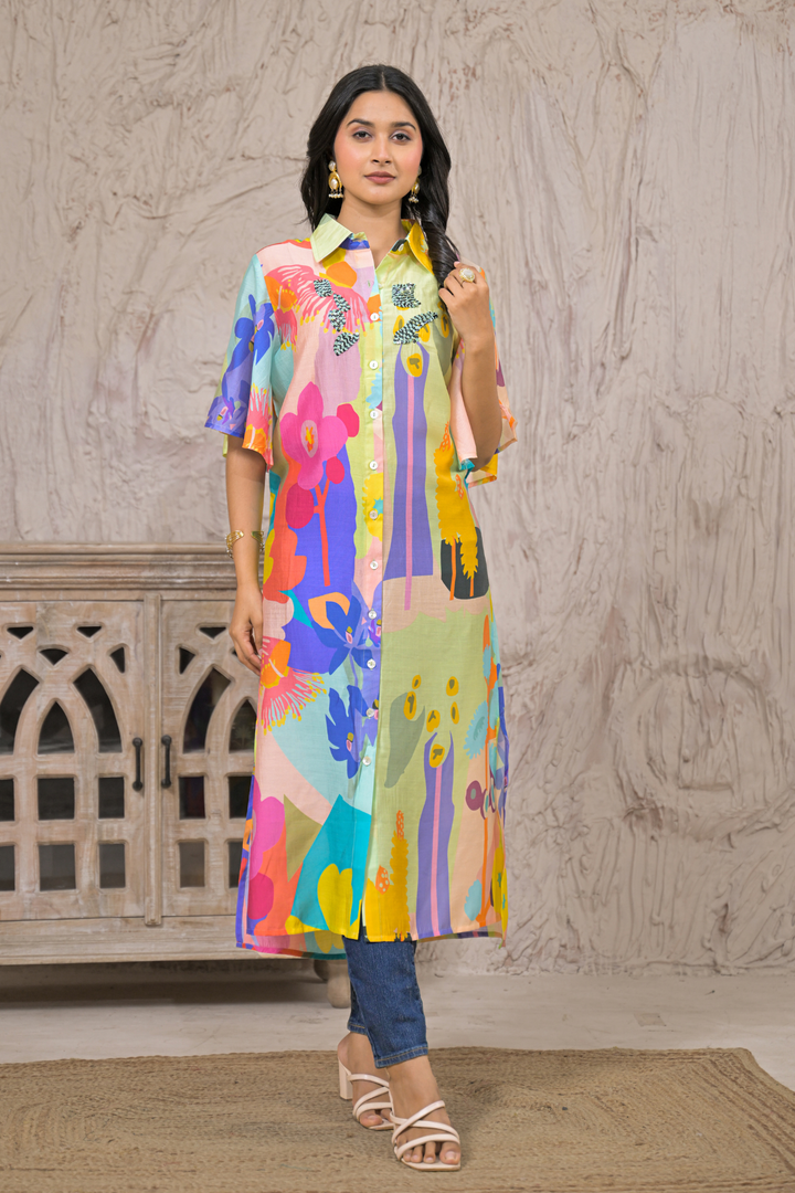 Printed Silk blend Kurta