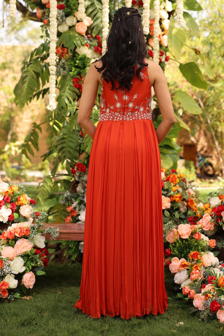 Georgette Gown with Cutdana, Pearl, Sequins, Zardozi work.