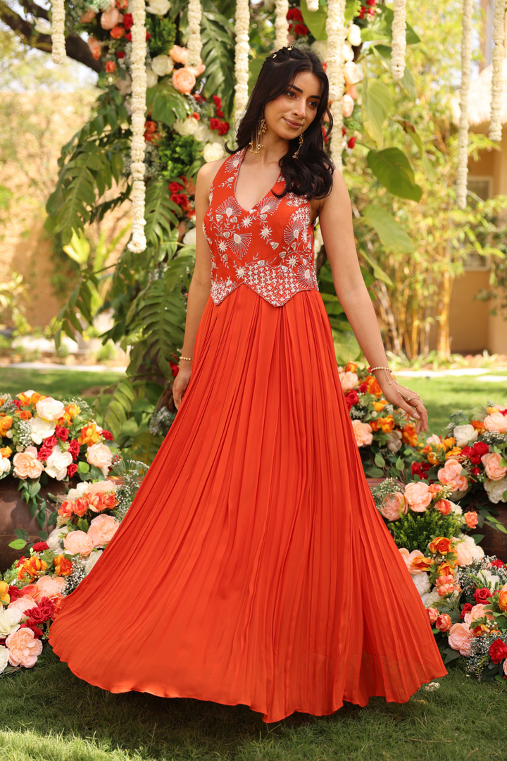 Georgette Gown with Cutdana, Pearl, Sequins, Zardozi work.