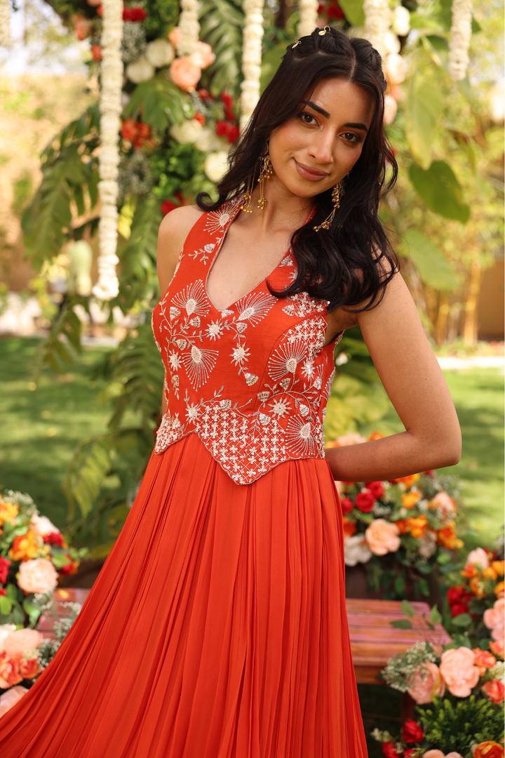 Georgette Gown with Cutdana, Pearl, Sequins, Zardozi work.
